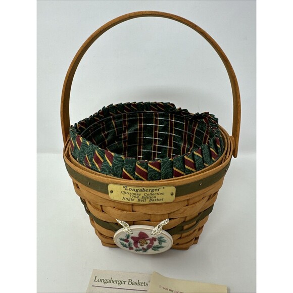 Longaberger Jingle Bell Basket Christmas Collection from 1994 with tie on - Picture 4 of 11